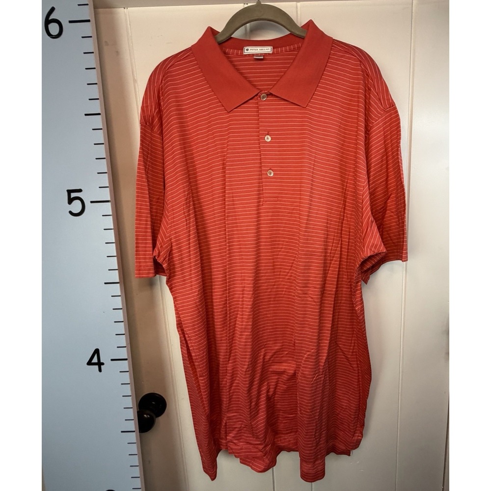 Peter Millar Golf Polo Shirt Mens XXL Orange Striped Cotton Sporty Casual‎